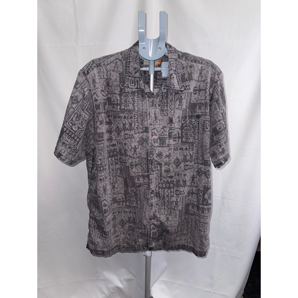 Quiksilver Mens Grey Tribal Surf Print Short Sleeve Button Up Shirt Regular Fit